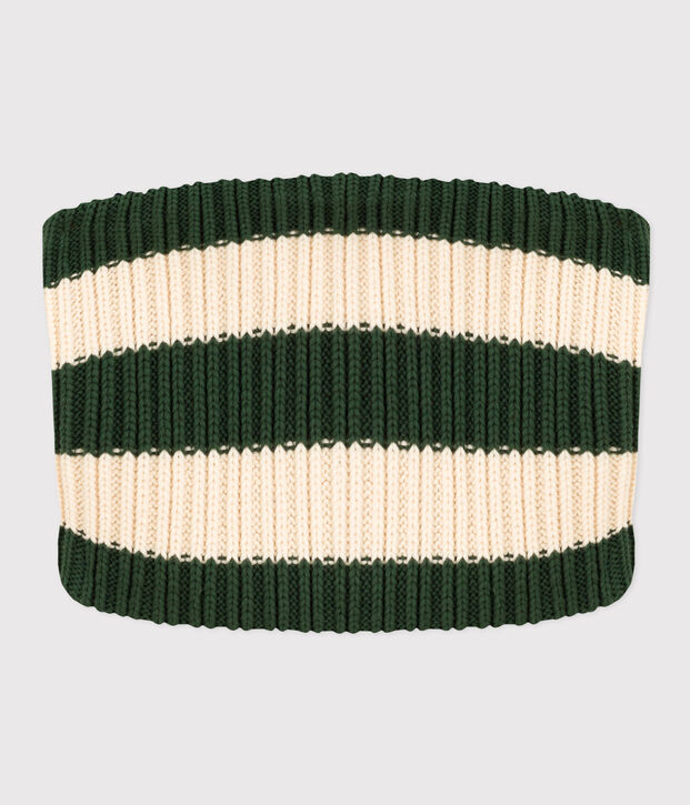 Snood ray&eacute; en tricot doubl&eacute; en polaire b&eacute;b&eacute;/enfant gar&ccedil;on-fille vert/&eacute;cru