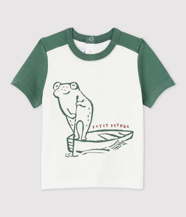 Tee-shirt manches courtes en coton b&eacute;b&eacute; gar&ccedil;on blanc/vert