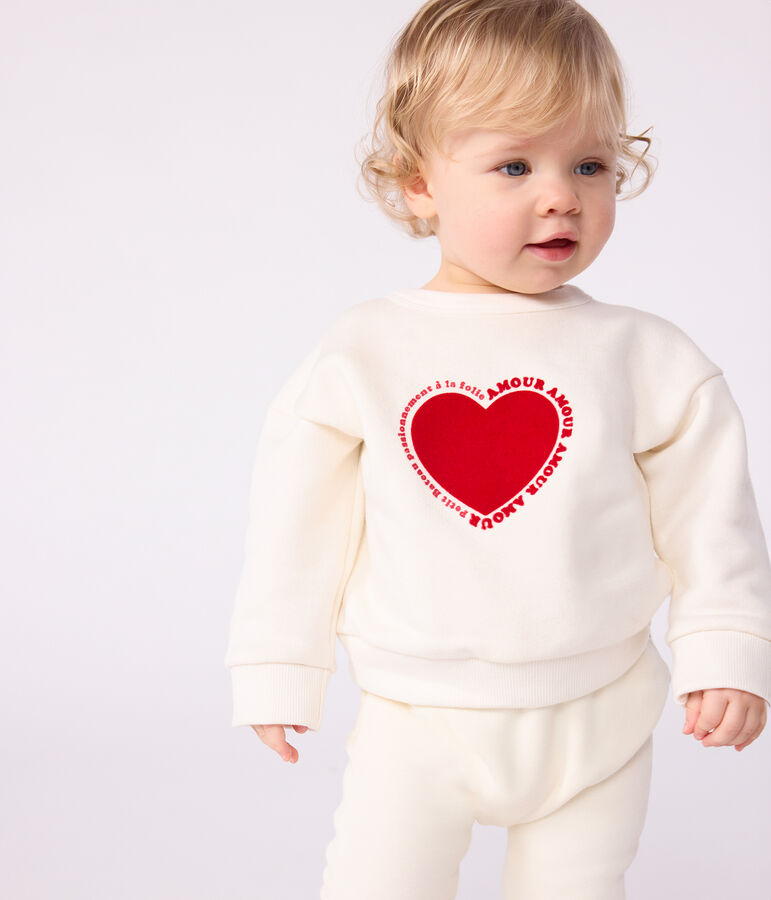 Katoenen sweatshirt met hartmotiefje voor baby's ecru
