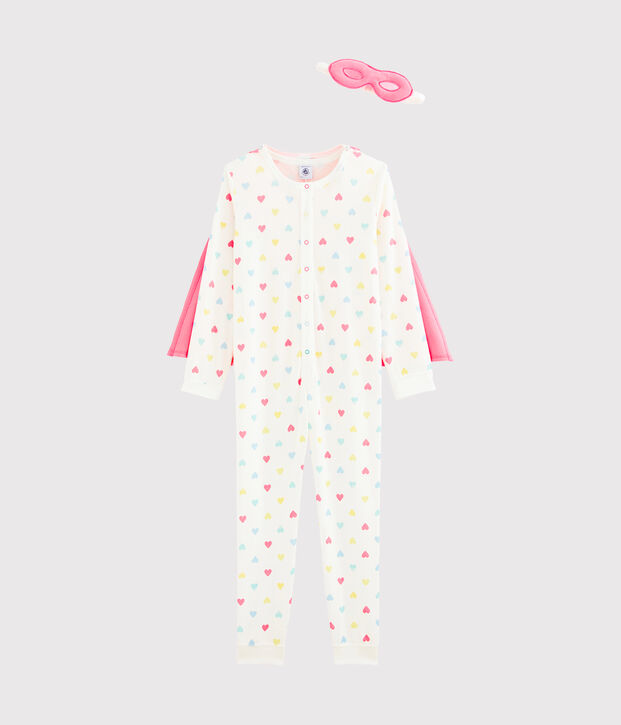 Lang verkleedpakje met masker voor meisjes wit/multicouleur