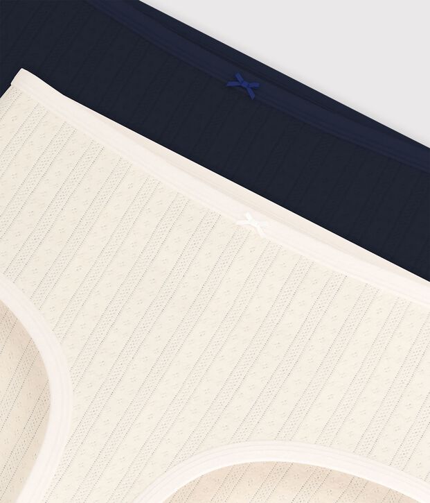 Set van 2 damesslipjes met hoge taille in ajourkatoen multicouleur