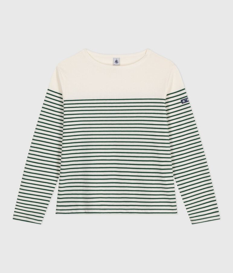 Katoenen sweatshirt met marinestrepen voor dames ecru/groen