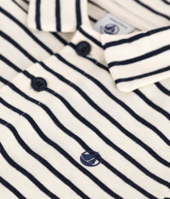 Katoenen kinderpolo met korte mouw en streepjes wit AVALANCHE/blauw SMOKING