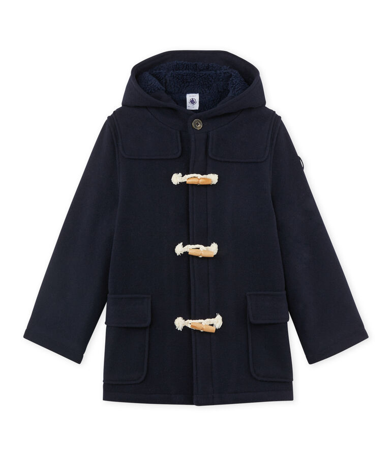 Wollen duffelcoat met voering voor jongens blauw