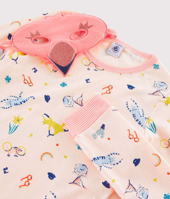 Verkleedpyjama rose flamingo voor meisjes van ribtricot roze FLEUR/wit MULTICO