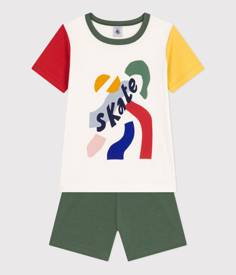 Pyjama short uni en coton enfant blanc/multicouleur