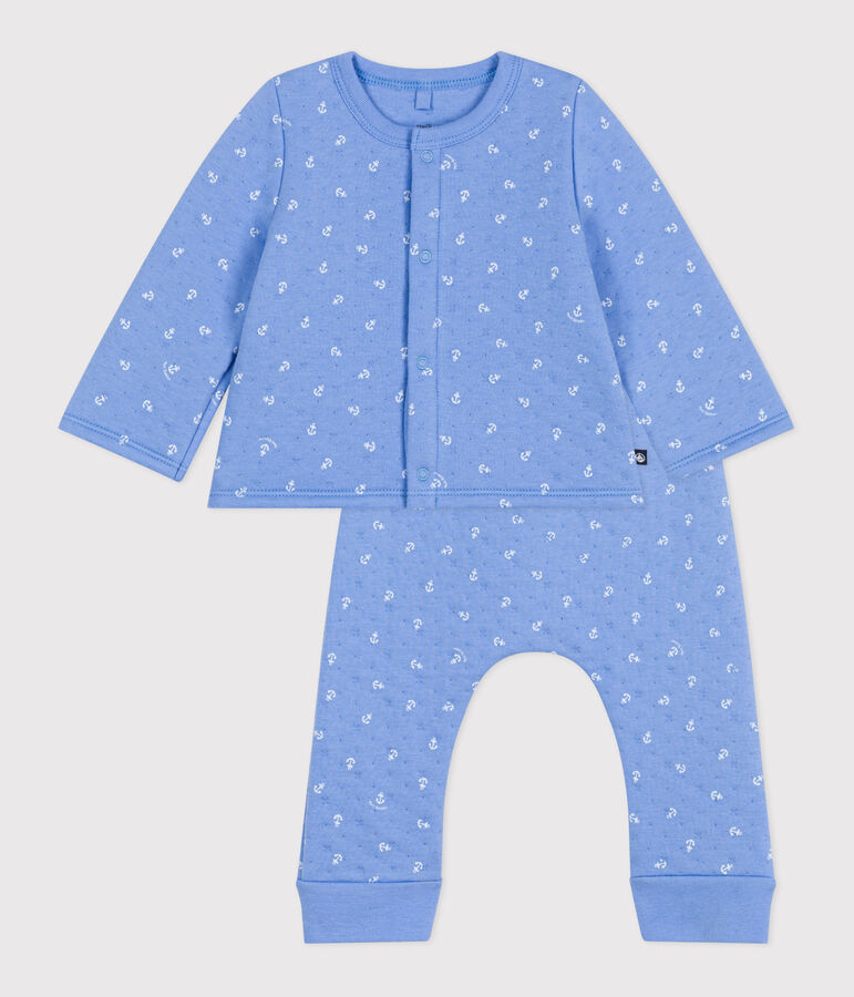 Tweedelig katoenen babysetje blauw/wit