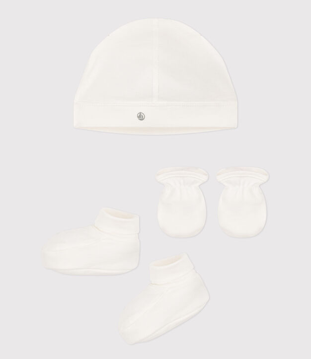 Set van muts, slofjes en wantjes voor baby's (unisex) van effen katoen multicouleur