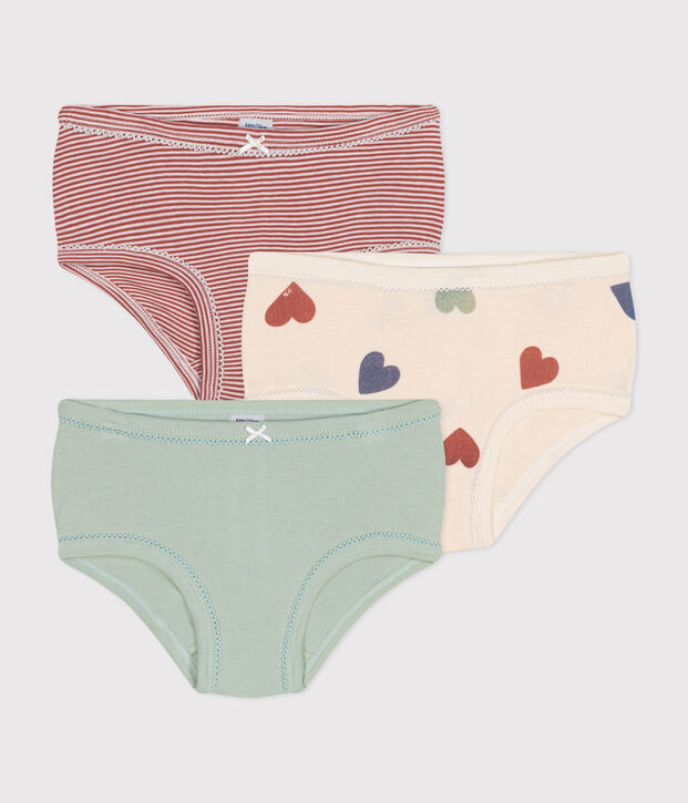 Lot de 3 culottes taille haute c&oelig;ur en coton enfant multicouleur