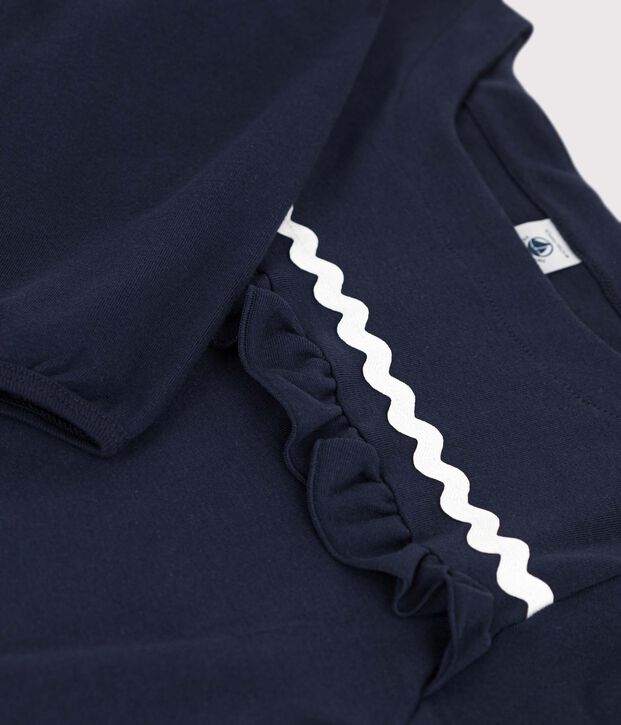 Tee-shirt manches longues en coton enfant fille bleu marine