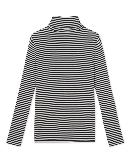 Gestreepte ondertrui in ultralicht katoen voor dames blauw SMOKING/beige COQUILLE