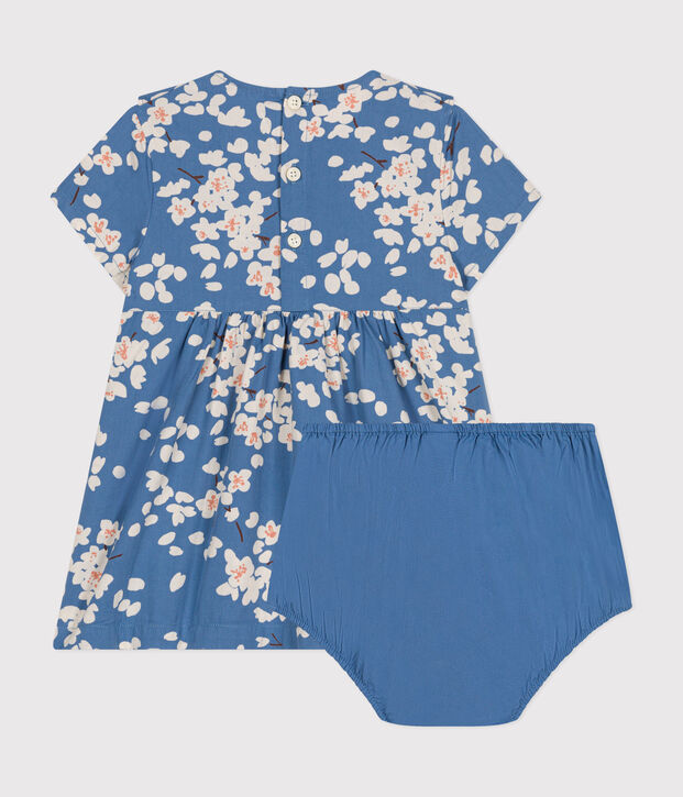 Poplin jurkje met korte mouw en bloomer voor baby's blauw/multicouleur