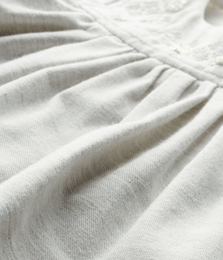 Robe b&eacute;b&eacute; fille en twill brod&eacute; et bloomer gris GRIS CHINE