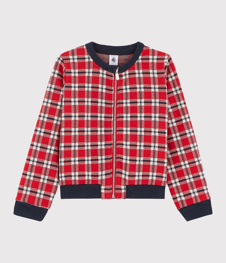 Cardigan &agrave; carreaux enfant fille rouge TERKUIT/blanc MULTICO