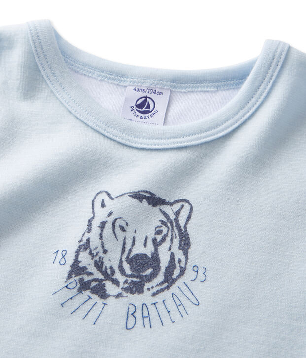 Jongens-T-shirt met lange mouwen in katoenflanel blauw Fraicheur