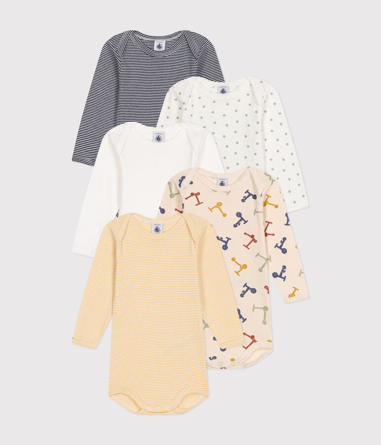Set van 5 katoenen body's met lange mouwen en stepmotiefje voor baby's multicouleur
