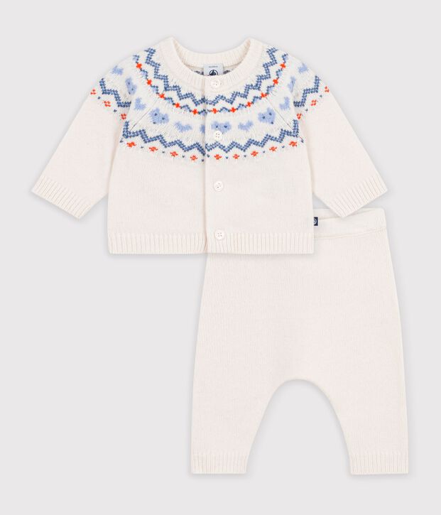 Gebreid babysetje met jacquardmotief. blauw/blauw