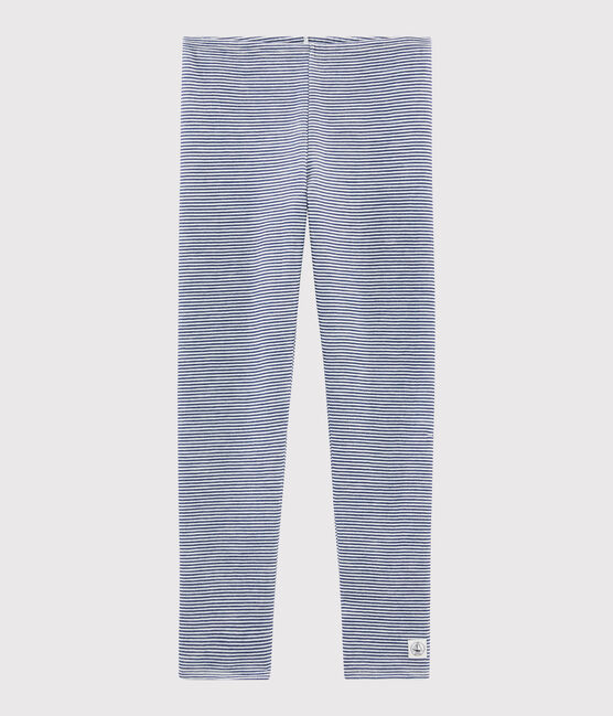 Legging kind van wol en katoen met milleraies strepen blauw MEDIEVAL/wit MARSHMALLOW