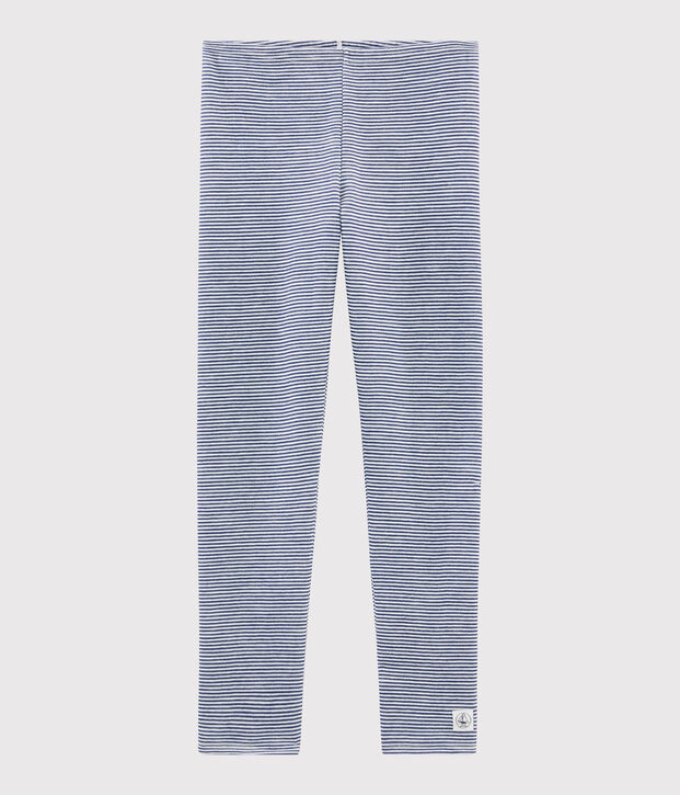 Legging kind van wol en katoen met milleraies strepen blauw/wit