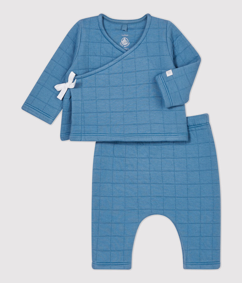Ensemble 2 pi&egrave;ces b&eacute;b&eacute; matelass&eacute;s en coton biologique bleu