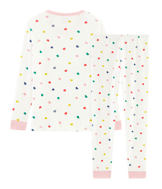 Pyjama petite fille coupe très ajustée en côte blanc MARSHMALLOW/blanc MULTICO