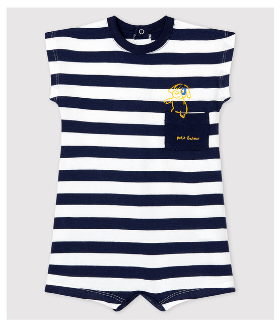 Combinaison courte en jersey rayé bébé garçon bleu SMOKING/blanc MARSHMALLOW