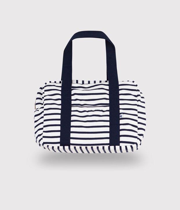 Sac de maternit&eacute; b&eacute;b&eacute; en coton &agrave; rayures blanc/bleu