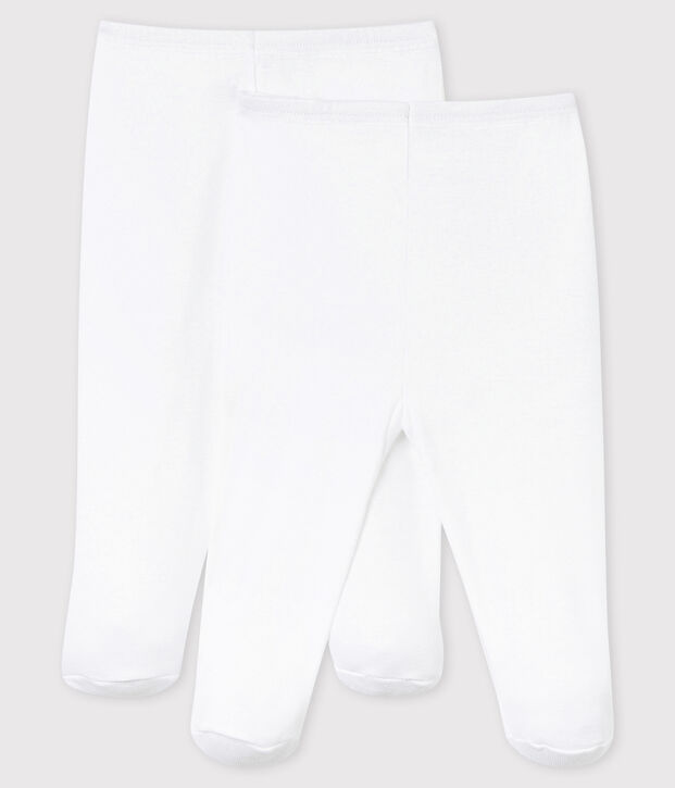 Lot de 2 pantalons blancs &agrave; pieds b&eacute;b&eacute; en coton biologique blanc