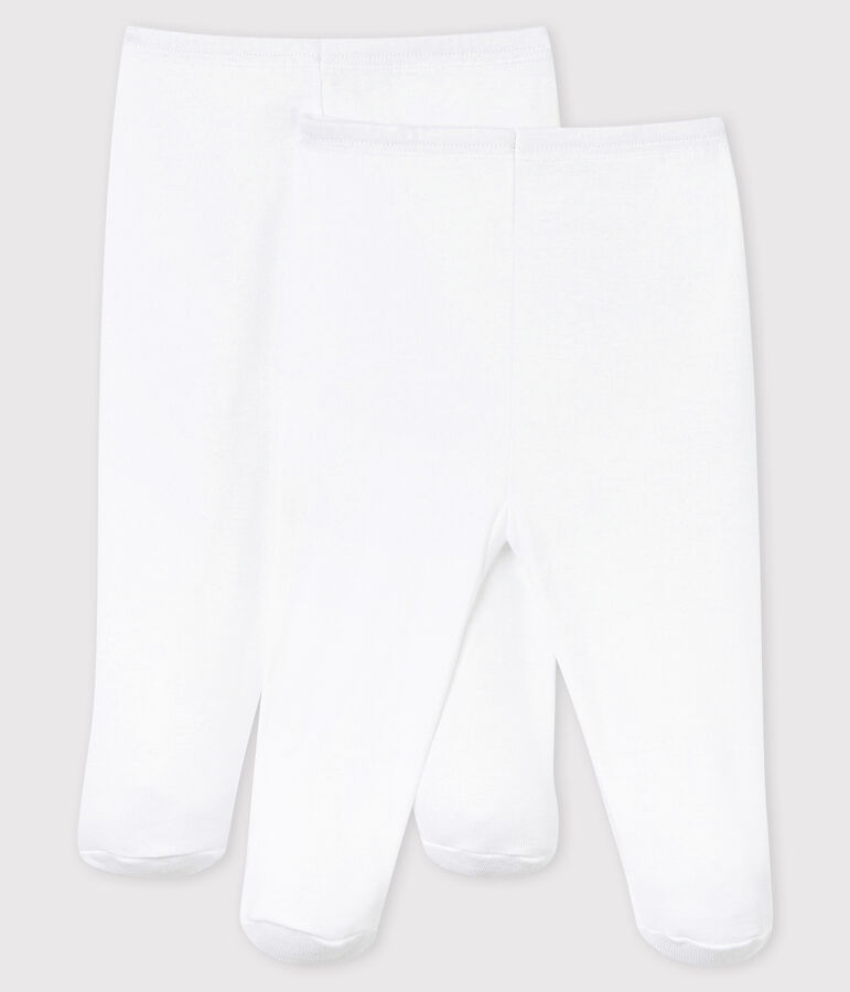 Lot de 2 pantalons blancs &agrave; pieds b&eacute;b&eacute; en coton biologique blanc ECUME