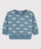 Sweatshirt bébé imprimé oiseaux en coton bleu ROVER/blanc MARSHMALLOW