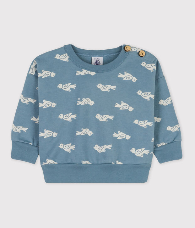 Sweater in katoen met vogelprint voor baby's. blauw/wit