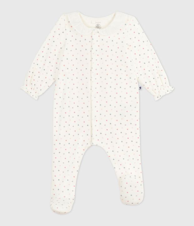 Fluwelen babypyjama met kraag en hartjesprint wit/multicouleur