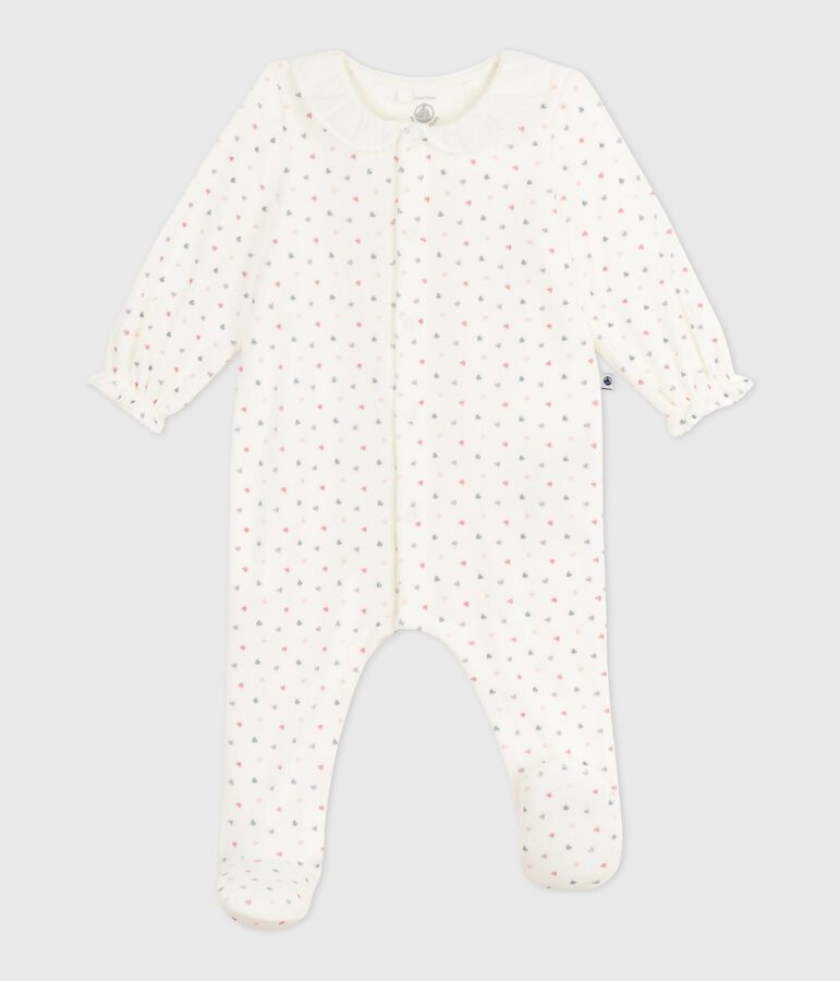 Pyjama b&eacute;b&eacute; en velours &agrave; col imprim&eacute; c&oelig;urs blanc MARSHMALLOW/blanc MULTICO