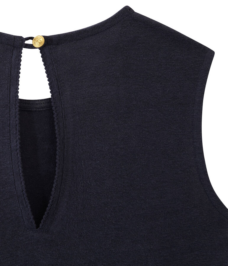 Mouwloze linnen damestop blauw SMOKING