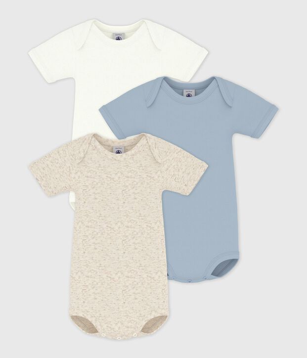 Lot de 3 bodies manches courtes en coton uni b&eacute;b&eacute; multicouleur