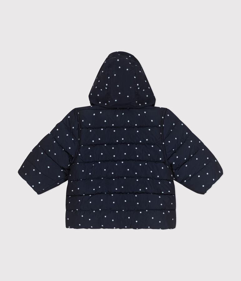 Bedrukt babyjack met oprolbare capuchon blauw/wit