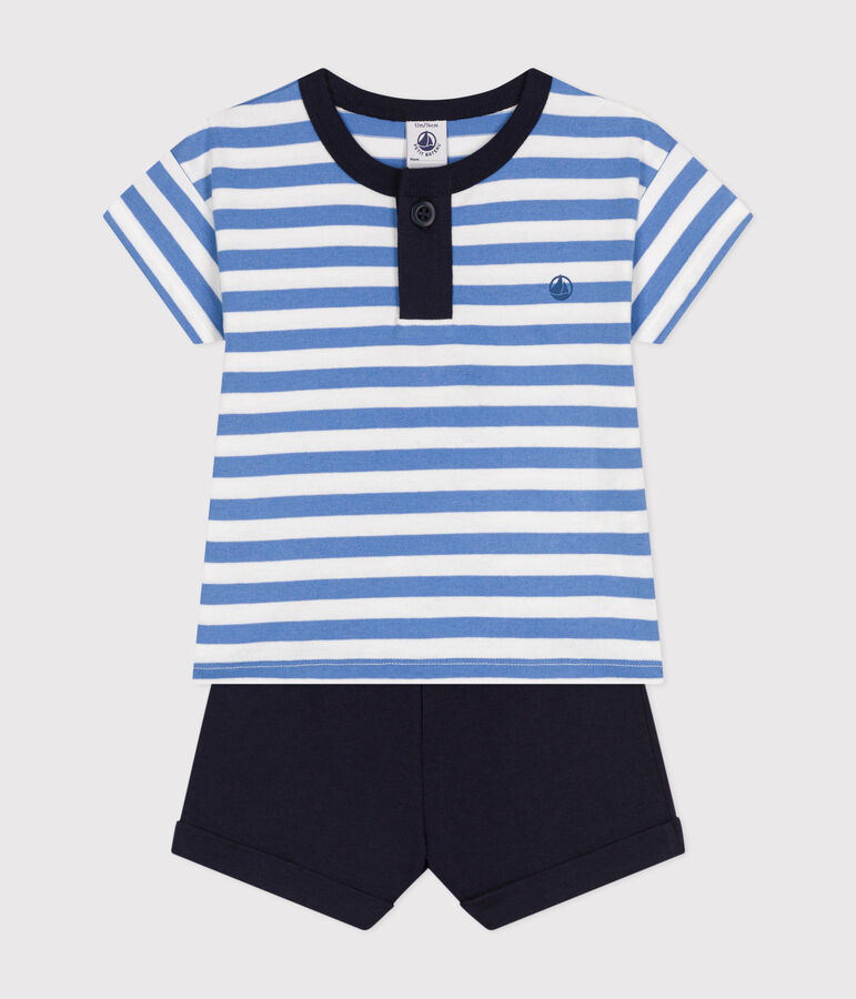 Ensemble tee-shirt et short en jersey b&eacute;b&eacute; bleu/blanc