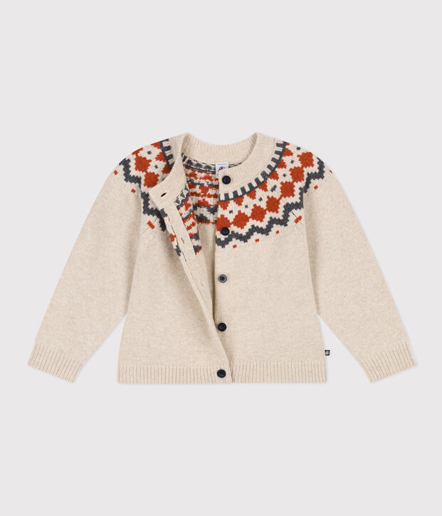 Jacquardgebreid vest in wol/katoen voor meisjes beige/multicouleur