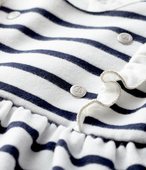 Robe manches longues bébé fille blanc MARSHMALLOW/bleu SMOKING