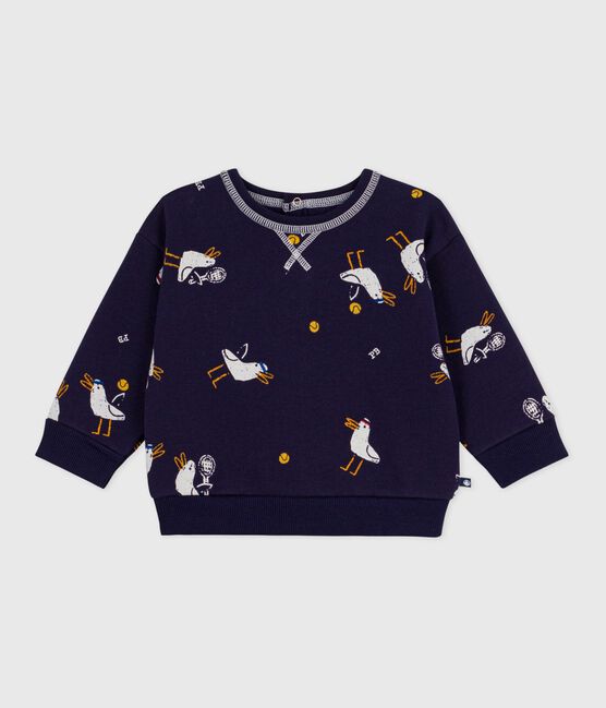 Katoenen sweatshirt met capuchon en meeuwtjesprint voor baby's blauw SOIR/ MULTICO