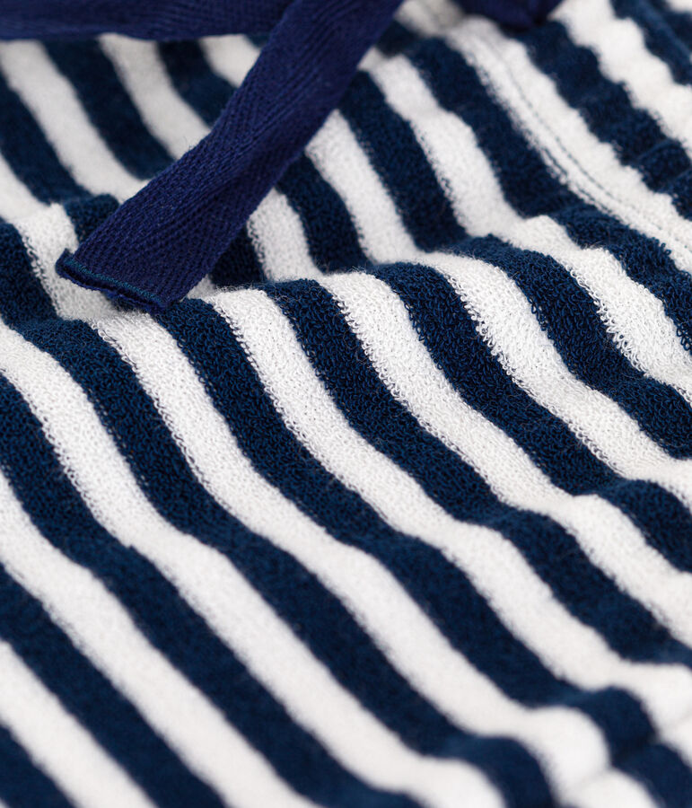 Pantalon b&eacute;b&eacute; en bouclette &eacute;ponge ray&eacute;e bleu/blanc