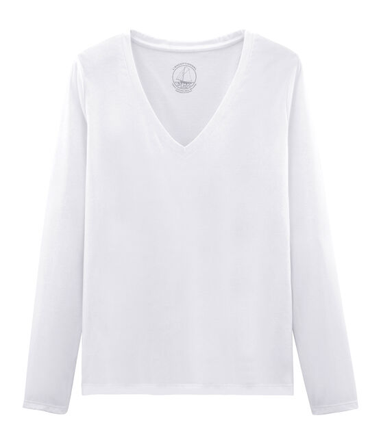 T-shirt met lange mouwen van katoen sea island vrouwen wit ECUME