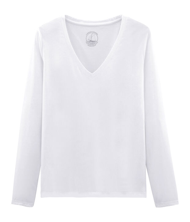 T-shirt met lange mouwen van katoen sea island vrouwen wit