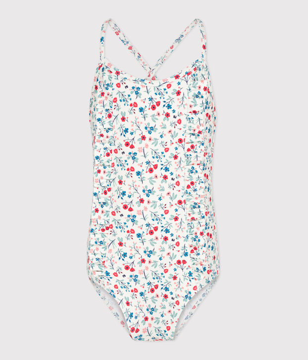 Maillot de bain une pi&egrave;ce enfant fleuri blanc/multicouleur