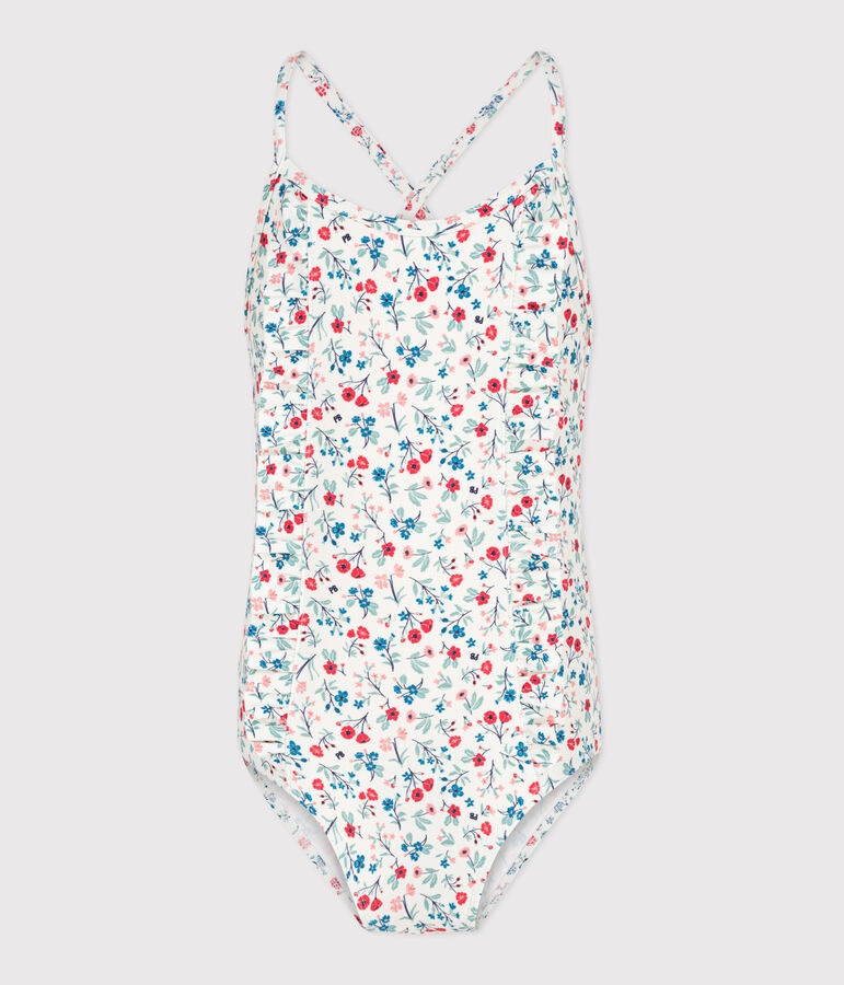 Maillot de bain une pi&egrave;ce enfant fleuri blanc/multicouleur