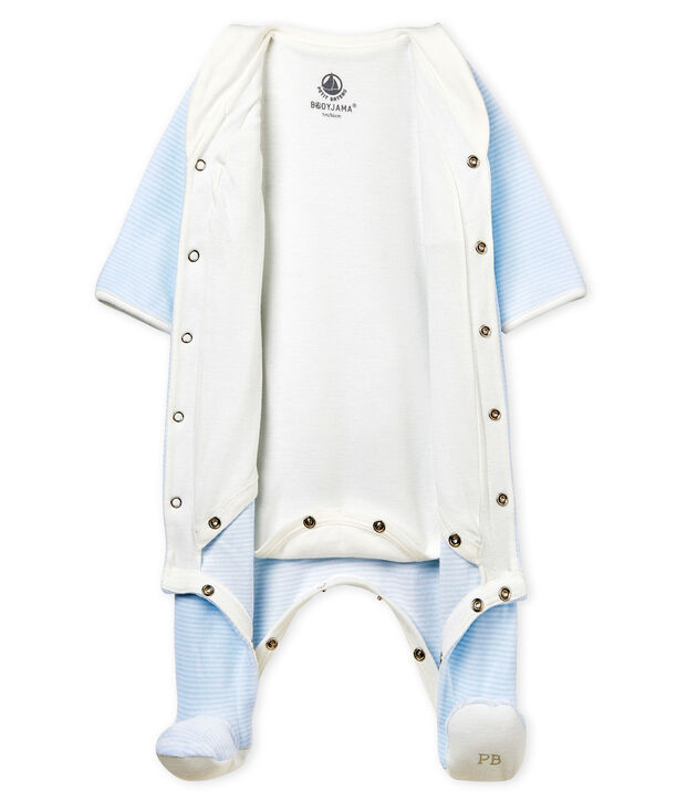 Bodyjama van velours met fijne streepjes voor babyjongen blauw/wit