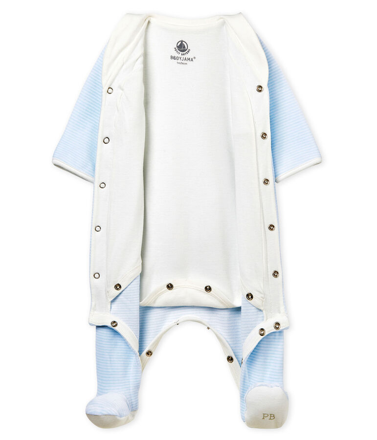 Bodyjama van velours met fijne streepjes voor babyjongen blauw FRAICHEUR/wit ECUME