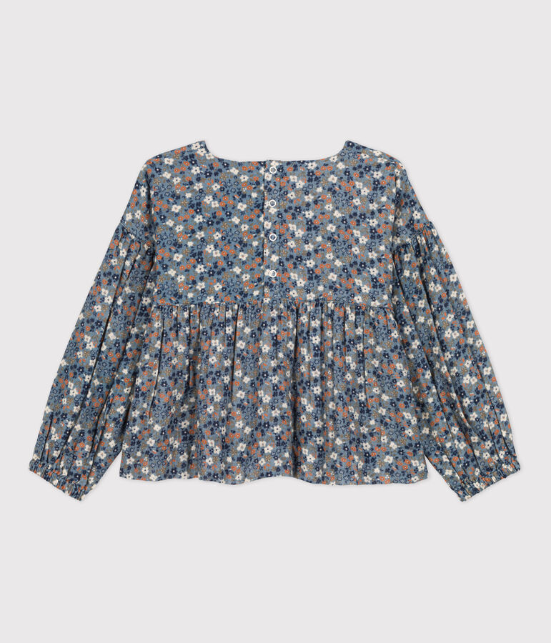 Blouse imprim&eacute;e en gaze de coton enfant fille bleu/multicouleur
