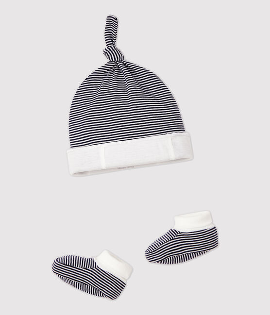 Lot bonnet naissance et chaussons à rayures bébé en coton biologique variante 1
