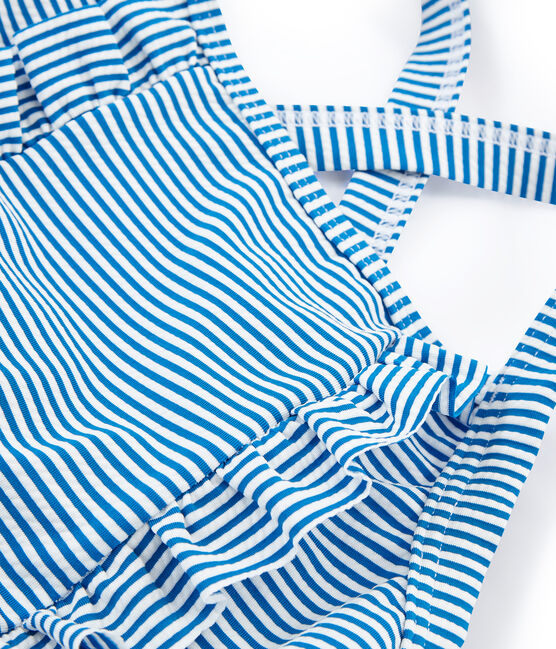 Maillot de bain 1 pièce enfant fille bleu RIYADH/blanc MARSHMALLOW